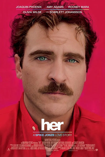 Poster film Her (2013) tentang hubungan manusia dengan kecerdasan buatan.
